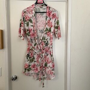 Show Me Your Mumu Floral Kimono Womens One Size Pink Green Sheer Belted Cover Up